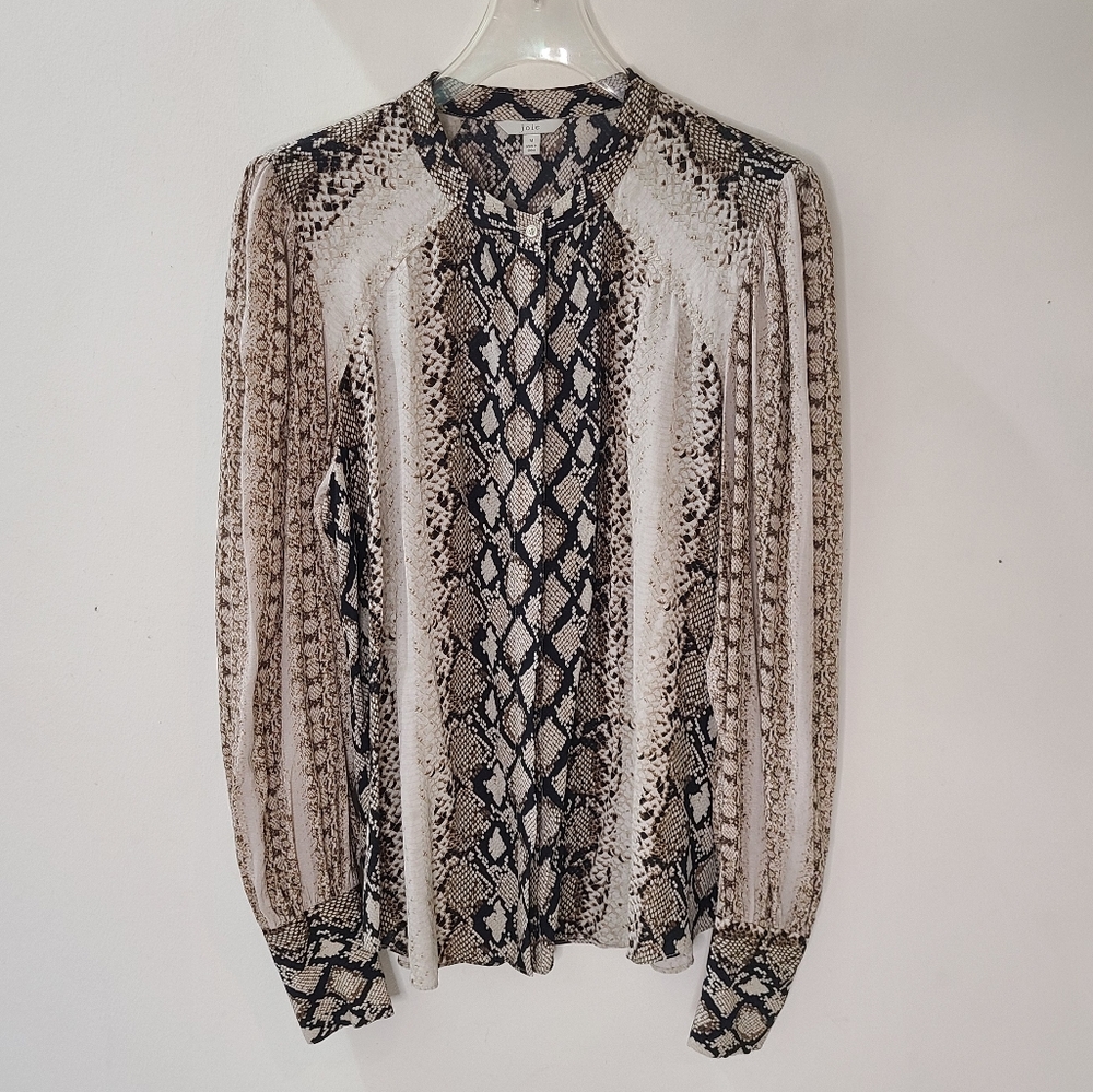 Joie Talin Brown & Cream Snakeskin Print Chiffon Blouse Sz M - Picture 4 of 16